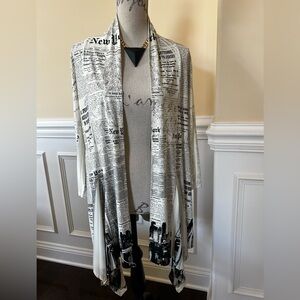 Newspaper, All-over Print Black & Ivory Y2K Vintage 3/4 Sleeves Cardigan/Jacket.